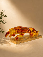 Amber Crystal Panther Sculpture – Luxury Glass Décor Accent